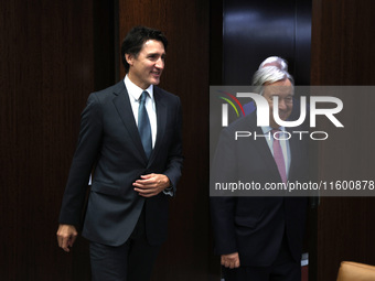 Antonio Guterres the UN Secretary General meets with H.E. Mr. Justin Trudeau, Prime Minister, Canada at the United Nations Headquarters on S...