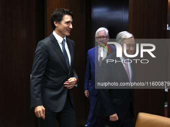 Antonio Guterres the UN Secretary General meets with H.E. Mr. Justin Trudeau, Prime Minister, Canada at the United Nations Headquarters on S...