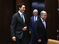 Antonio Guterres the UN Secretary General meets with H.E. Mr. Justin Trudeau, Prime Minister, Canada at the United Nations Headquarters on S...