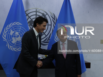 Antonio Guterres the UN Secretary General meets with H.E. Mr. Justin Trudeau, Prime Minister, Canada at the United Nations Headquarters on S...