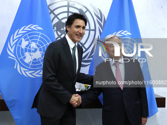 Antonio Guterres the UN Secretary General meets with H.E. Mr. Justin Trudeau, Prime Minister, Canada at the United Nations Headquarters on S...