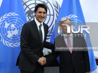 Antonio Guterres the UN Secretary General meets with H.E. Mr. Justin Trudeau, Prime Minister, Canada at the United Nations Headquarters on S...