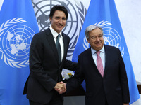 Antonio Guterres the UN Secretary General meets with H.E. Mr. Justin Trudeau, Prime Minister, Canada at the United Nations Headquarters on S...