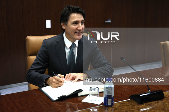 Antonio Guterres the UN Secretary General meets with H.E. Mr. Justin Trudeau, Prime Minister, Canada at the United Nations Headquarters on S...