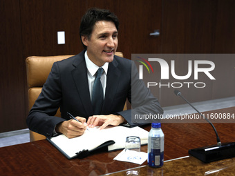 Antonio Guterres the UN Secretary General meets with H.E. Mr. Justin Trudeau, Prime Minister, Canada at the United Nations Headquarters on S...