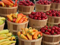 Various types of hot peppers are at a farmers market in Markham, Ontario, Canada, on September 22, 2024. (