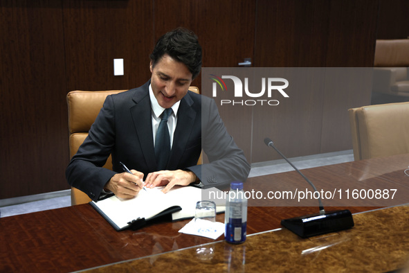 Antonio Guterres the UN Secretary General meets with H.E. Mr. Justin Trudeau, Prime Minister, Canada at the United Nations Headquarters on S...