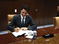 Antonio Guterres the UN Secretary General meets with H.E. Mr. Justin Trudeau, Prime Minister, Canada at the United Nations Headquarters on S...