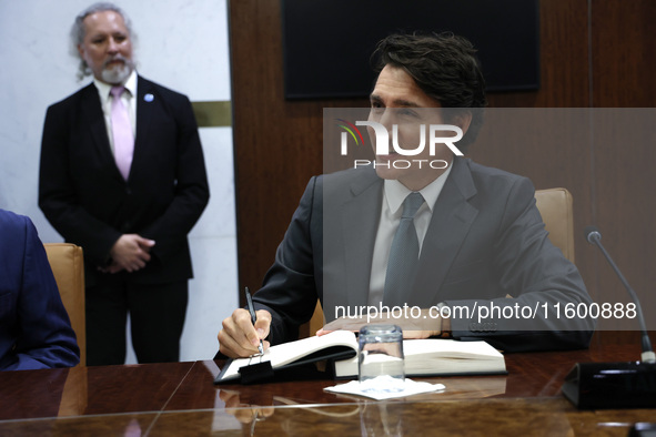 Antonio Guterres the UN Secretary General meets with H.E. Mr. Justin Trudeau, Prime Minister, Canada at the United Nations Headquarters on S...