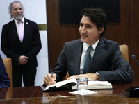 Antonio Guterres the UN Secretary General meets with H.E. Mr. Justin Trudeau, Prime Minister, Canada at the United Nations Headquarters on S...