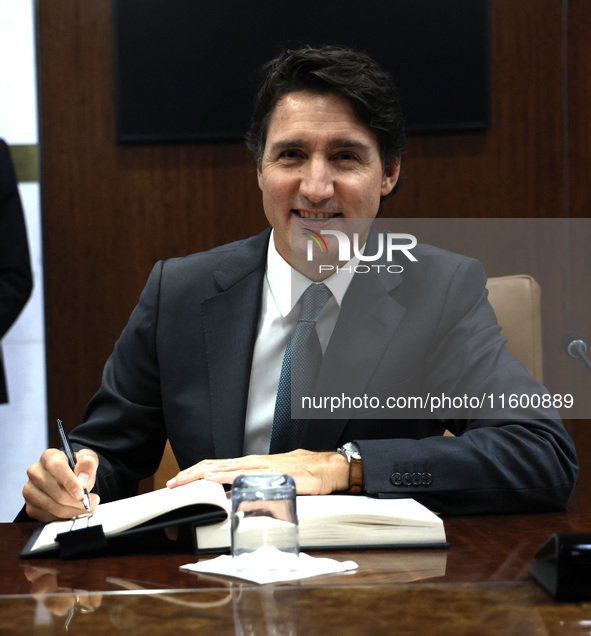 Antonio Guterres the UN Secretary General meets with H.E. Mr. Justin Trudeau, Prime Minister, Canada at the United Nations Headquarters on S...