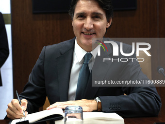 Antonio Guterres the UN Secretary General meets with H.E. Mr. Justin Trudeau, Prime Minister, Canada at the United Nations Headquarters on S...