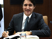 Antonio Guterres the UN Secretary General meets with H.E. Mr. Justin Trudeau, Prime Minister, Canada at the United Nations Headquarters on S...