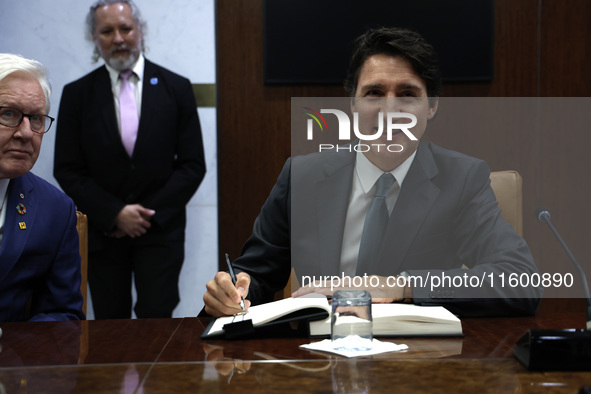 Antonio Guterres the UN Secretary General meets with H.E. Mr. Justin Trudeau, Prime Minister, Canada at the United Nations Headquarters on S...