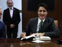 Antonio Guterres the UN Secretary General meets with H.E. Mr. Justin Trudeau, Prime Minister, Canada at the United Nations Headquarters on S...