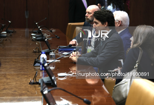 Antonio Guterres the UN Secretary General meets with H.E. Mr. Justin Trudeau, Prime Minister, Canada at the United Nations Headquarters on S...