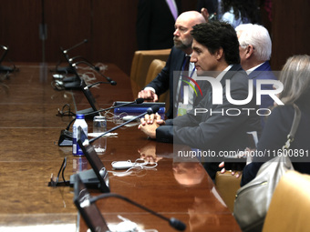 Antonio Guterres the UN Secretary General meets with H.E. Mr. Justin Trudeau, Prime Minister, Canada at the United Nations Headquarters on S...