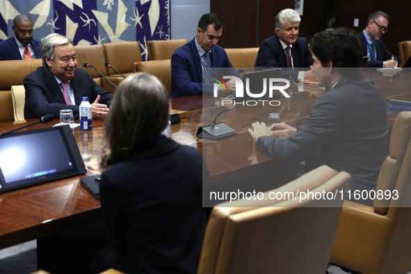 Antonio Guterres the UN Secretary General meets with H.E. Mr. Justin Trudeau, Prime Minister, Canada at the United Nations Headquarters on S...