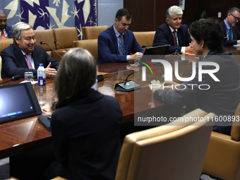 Antonio Guterres the UN Secretary General meets with H.E. Mr. Justin Trudeau, Prime Minister, Canada at the United Nations Headquarters on S...