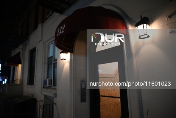 View of the apartment building where the incident takes place. One person dies and another person sustains injuries in an incident at an apa...