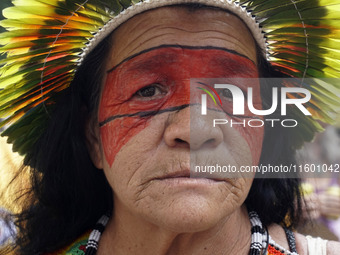 Protestors march for climate justice and against wildfires affecting the entire country in Sao Paulo, Brazil, on September 22, 2024. (