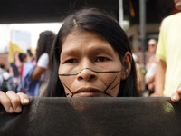 Protestors march for climate justice and against wildfires affecting the entire country in Sao Paulo, Brazil, on September 22, 2024. (