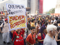 Protestors march for climate justice and against wildfires affecting the entire country in Sao Paulo, Brazil, on September 22, 2024. (