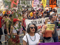 Protestors march for climate justice and against wildfires affecting the entire country in Sao Paulo, Brazil, on September 22, 2024. (