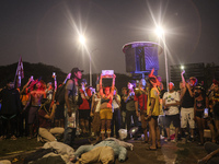 Protesters hold a demonstration against the fires and the climate situation in Brazil and for agrarian reform on Avenida Paulista, in the ce...