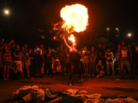 Protesters hold a demonstration against the fires and the climate situation in Brazil and for agrarian reform on Avenida Paulista, in the ce...