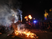 Protesters hold a demonstration against the fires and the climate situation in Brazil and for agrarian reform on Avenida Paulista, in the ce...