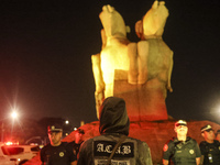 Protesters hold a demonstration against the fires and the climate situation in Brazil and for agrarian reform on Avenida Paulista, in the ce...