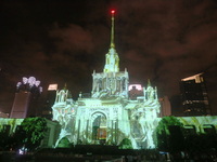 Visitors visit a historic landmark and classic Russian design exhibition center transformed into a ''Disneyland castle'' to celebrate China'...