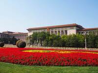 The flower altar at Tian 'anmen Square celebrates the upcoming National Day in Beijing, China, on September 23, 2024. (