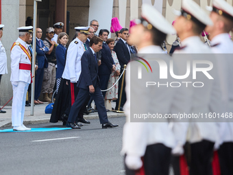 The Mayor of Madrid, Jose Luis Martinez-Almeida, presents a new national flag to the Marine Infantry Grouping of Madrid, donated by the Madr...