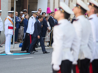 The Mayor of Madrid, Jose Luis Martinez-Almeida, presents a new national flag to the Marine Infantry Grouping of Madrid, donated by the Madr...