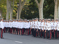 The Mayor of Madrid, Jose Luis Martinez-Almeida, presents a new national flag to the Marine Infantry Grouping of Madrid, donated by the Madr...