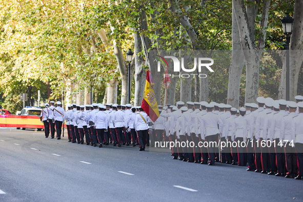 The Mayor of Madrid, Jose Luis Martinez-Almeida, presents a new national flag to the Marine Infantry Grouping of Madrid, donated by the Madr...