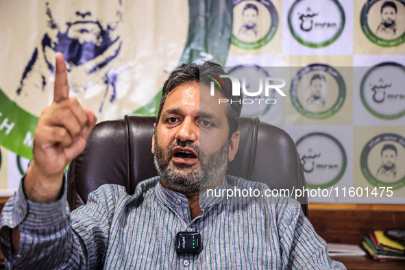 Former Srinagar Deputy Mayor Sheikh Mohammed Imran, who contests Assembly elections from the Khaniyar constituency, speaks to the media at h...