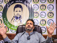 Former Srinagar Deputy Mayor Sheikh Mohammed Imran, who contests Assembly elections from the Khaniyar constituency, speaks to the media at h...