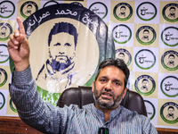 Former Srinagar Deputy Mayor Sheikh Mohammed Imran, who contests Assembly elections from the Khaniyar constituency, speaks to the media at h...