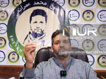 Former Srinagar Deputy Mayor Sheikh Mohammed Imran, who contests Assembly elections from the Khaniyar constituency, speaks to the media at h...