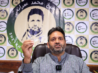 Former Srinagar Deputy Mayor Sheikh Mohammed Imran, who contests Assembly elections from the Khaniyar constituency, speaks to the media at h...