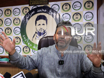 Former Srinagar Deputy Mayor Sheikh Mohammed Imran, who contests Assembly elections from the Khaniyar constituency, speaks to the media at h...