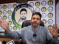 Former Srinagar Deputy Mayor Sheikh Mohammed Imran, who contests Assembly elections from the Khaniyar constituency, speaks to the media at h...