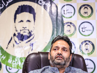 Former Srinagar Deputy Mayor Sheikh Mohammed Imran, who contests Assembly elections from the Khaniyar constituency, speaks to the media at h...