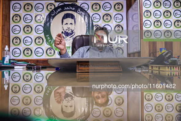 Former Srinagar Deputy Mayor Sheikh Mohammed Imran, who contests Assembly elections from the Khaniyar constituency, speaks to the media at h...