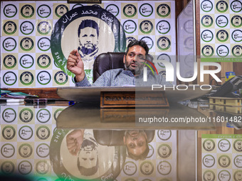 Former Srinagar Deputy Mayor Sheikh Mohammed Imran, who contests Assembly elections from the Khaniyar constituency, speaks to the media at h...