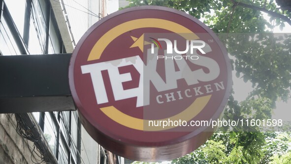 The Texas Chicken logo at a restaurant on Silom Road in Bangkok, Thailand, on September 23, 2024. Texas Chicken is the international franchi...