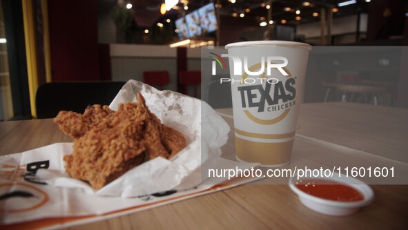 Fried chicken and a drink at the Texas Chicken restaurant near Victory Monument in Bangkok, Thailand, on September 23, 2024. Texas Chicken i...